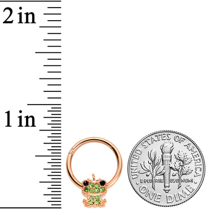 16G 3/8 Green Gem Rose Gold Tone Royal Frog Hinged Segment Ring
