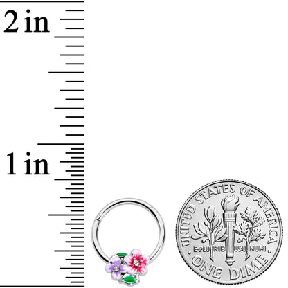 16G 3/8 Clear Gem Fanciful Flowers Hinged Segment Ring