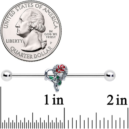 14G Clear Gem Rose Heart Valentines Day Industrial Barbell 38mm