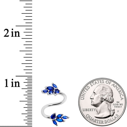 Blue Gem Leaf Cluster Spiral Twister Belly Ring
