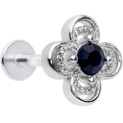 16G 5/16 Blue Gem Stylized Deco Cross Labret Monroe Tragus