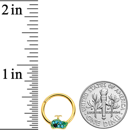 16G 3/8 Aqua Gem Gold Tone Water Whale Hinged Segment Ring