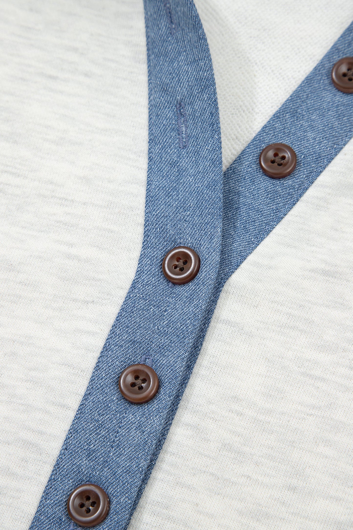 Denim Patchwork Button Polo Collar Long Sleeve