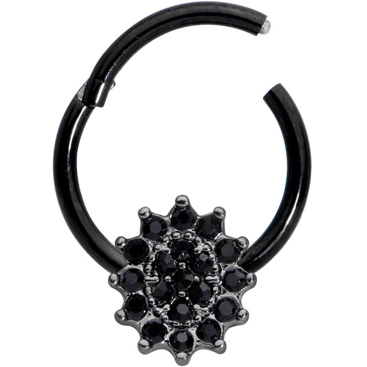 16G 3/8 Black Gem Black Oval Hinged Segment Ring