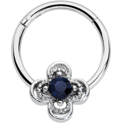 16G 3/8 Blue Gem Stylized Deco Cross Hinged Segment Ring