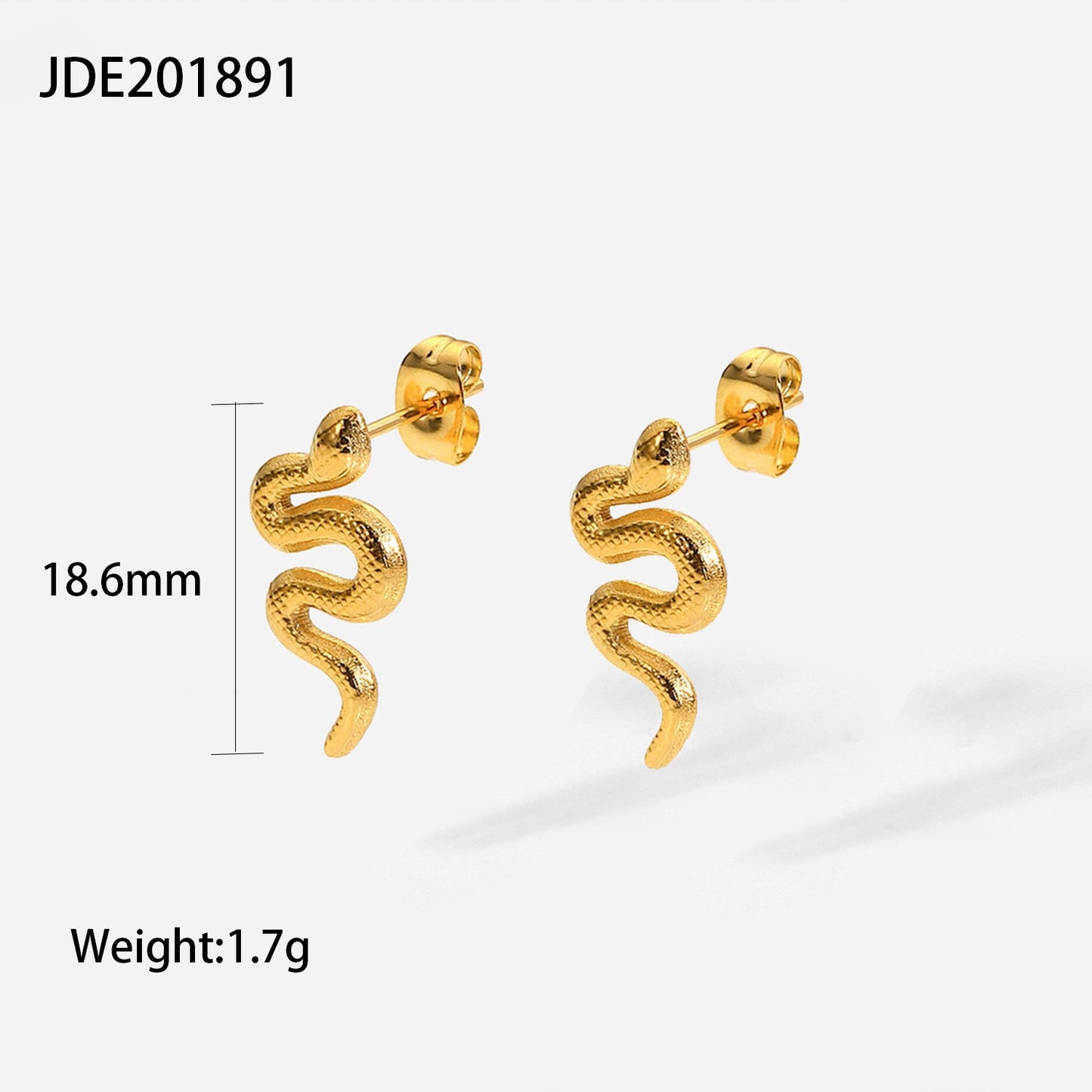 18K Gold Plated Stainless Steel Snake Stud Earrings