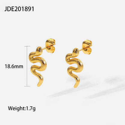 18K Gold Plated Stainless Steel Snake Stud Earrings