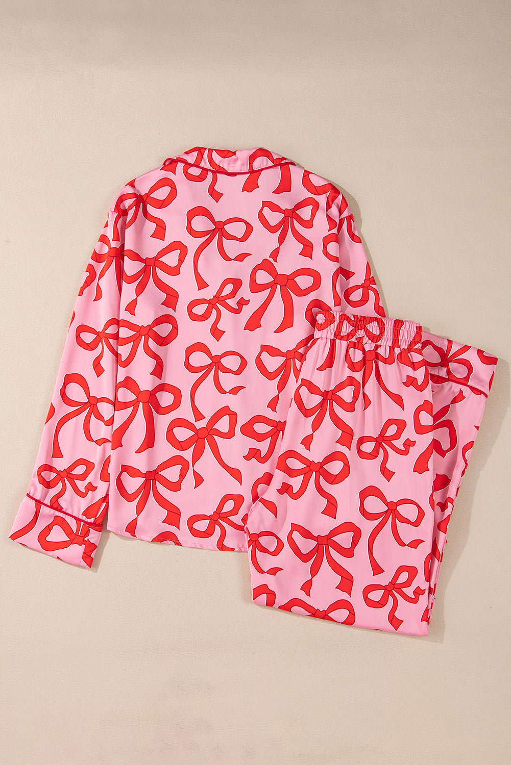 Bow Shirt Long Sleeve Top & Bottom Set