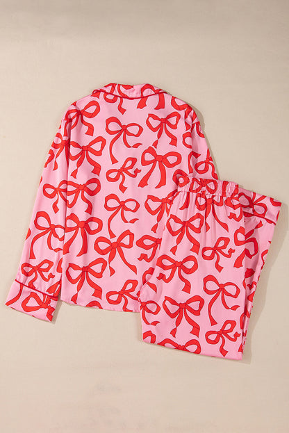 Bow Shirt Long Sleeve Top & Bottom Set