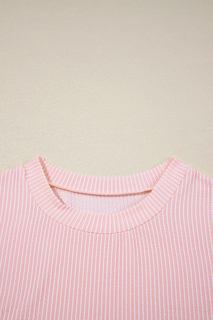 Corded Knit Colorblock Pocketed Crew Neck T-Shirt