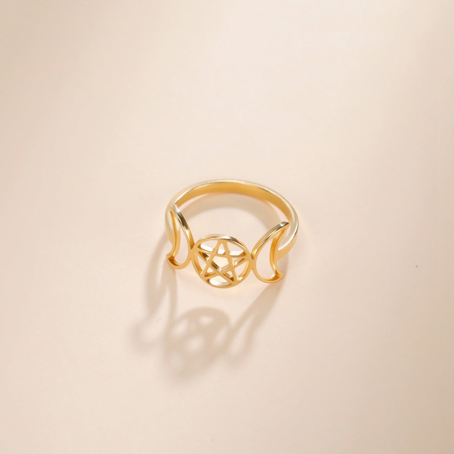 Temperament Wild Couple Ornament Double Moon Pentagram Stainless Steel Ring