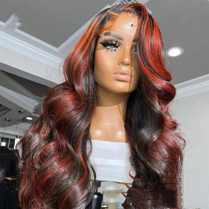 Burgundy Highlight Lace Frontal Wigs