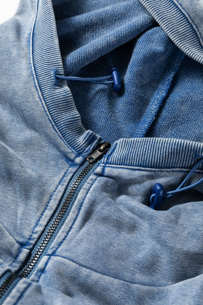 Solid Half-Zip Kangaroo Pocket Baggy Hoodie