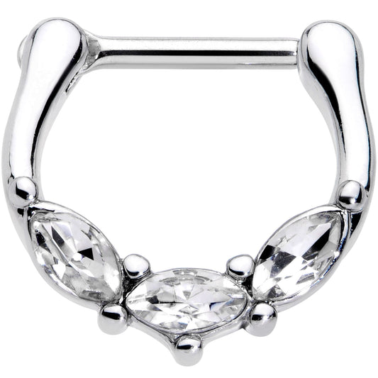 16G 5/16 Clear Gem Oval Trio Cartilage Clicker