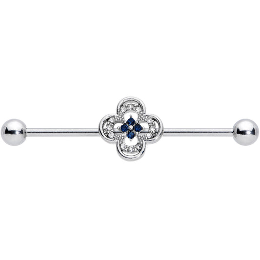 14G Blue Gem Stylized Deco Cross Industrial Barbell 38mm