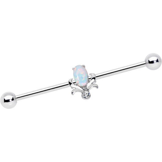 14G White Synthetic Opal Tulip Flower Industrial Barbell 38mm