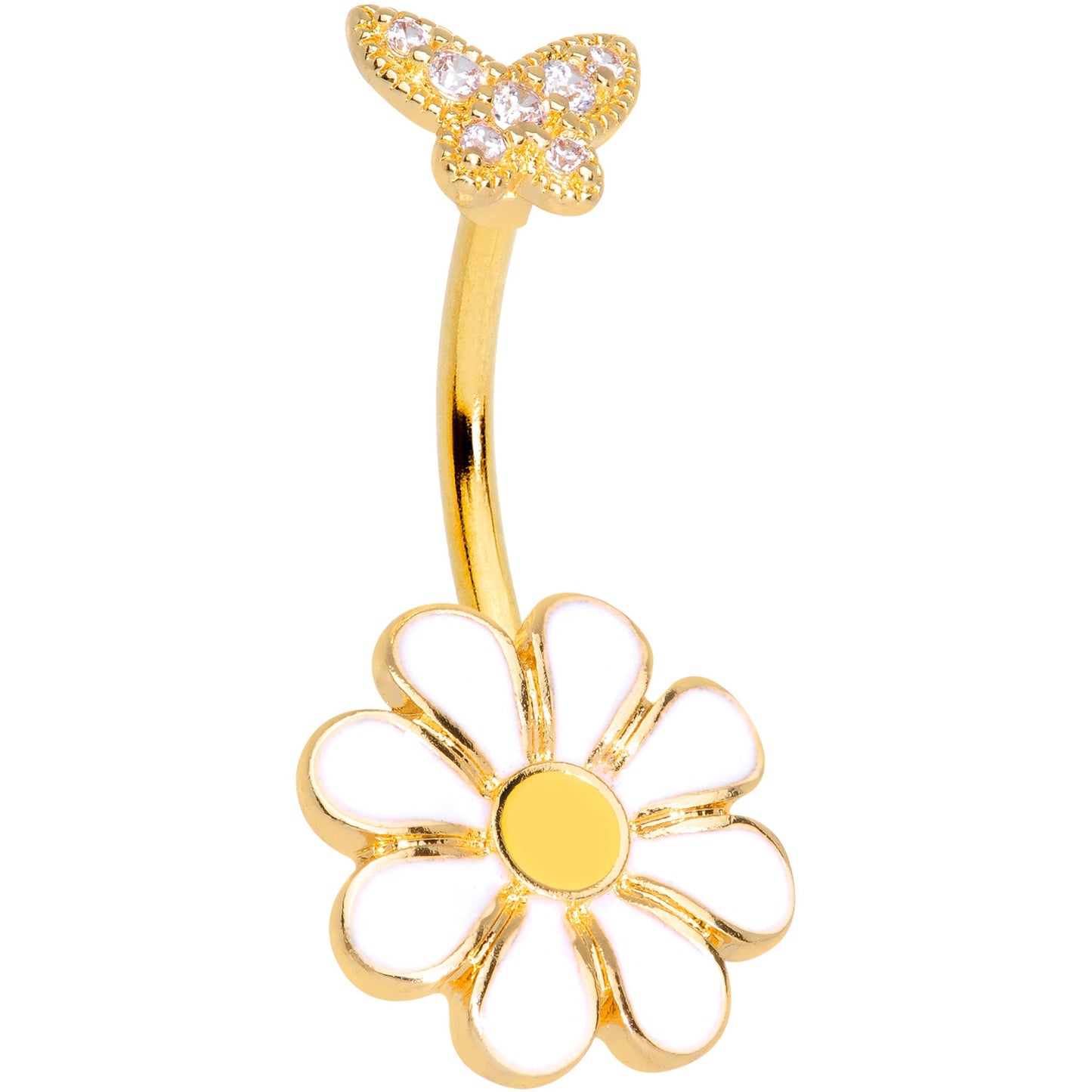 Clear Gem Gold Tone Butterfly Daisy Flower Belly Ring