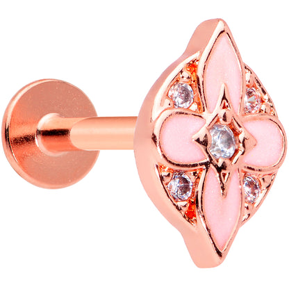 16G 5/16 Clear Gem Rose Gold Tone Pink Cross Labret Monroe Tragus