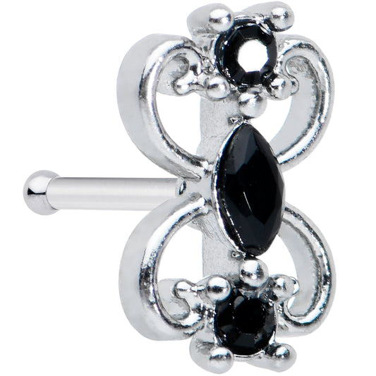 20G 1/4 Black Gem Art Deco Swirls Nose Bone