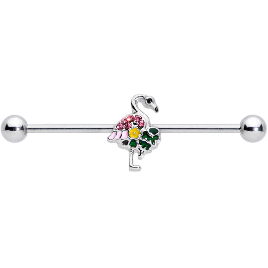 14G Pink Gem Funky Flamingo Industrial Barbell 38mm