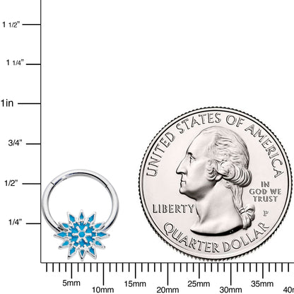 16G 3/8 Blue Winter Snowflake Christmas Hinged Segment Ring