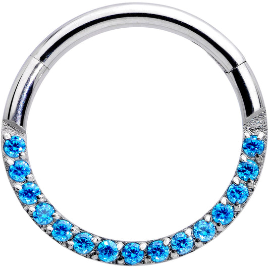 16G 3/8 Aqua Gem Paved Elegance Hinged Segment Ring