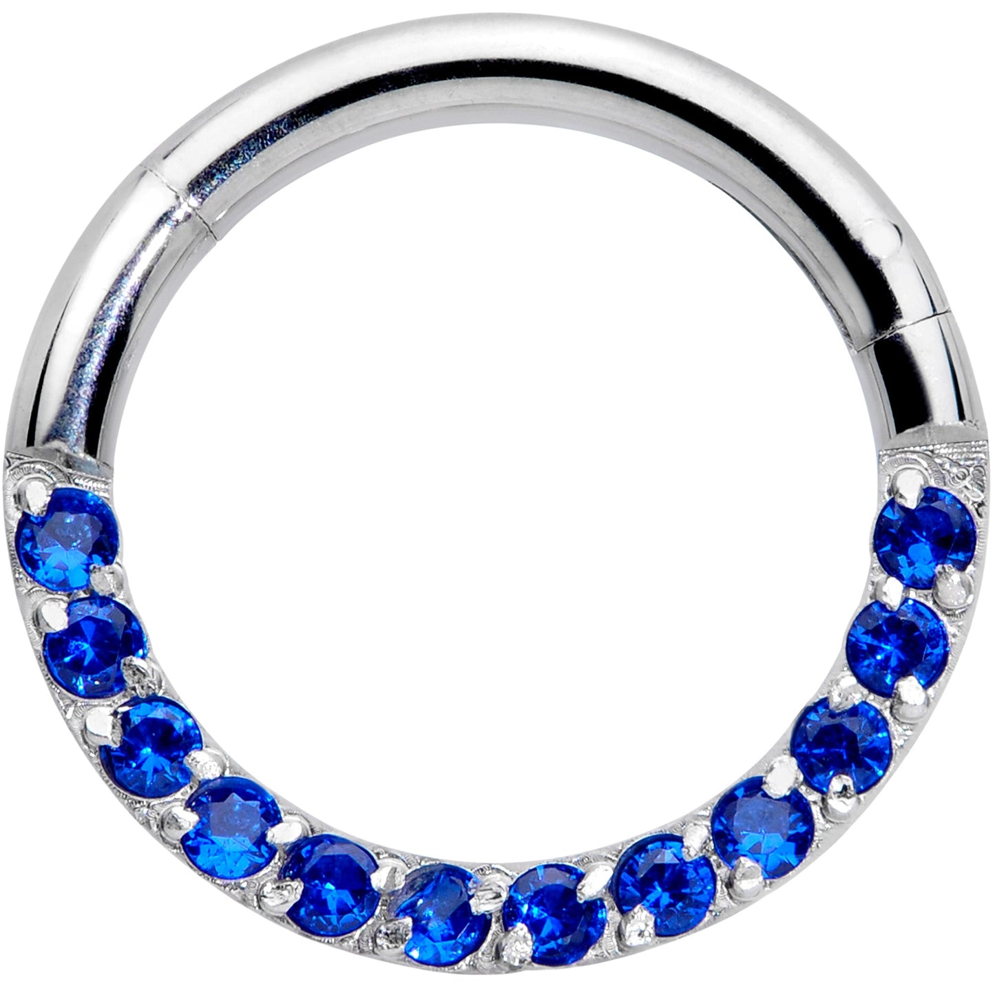 16G 5/16 Deep Blue Gem Paved Elegance Hinged Segment Ring
