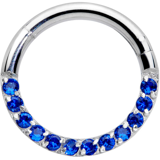 16G 5/16 Deep Blue Gem Paved Elegance Hinged Segment Ring