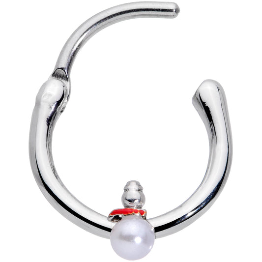 16G 3/8 White Orb Pearlescent Snowman Christmas Cartilage Clicker