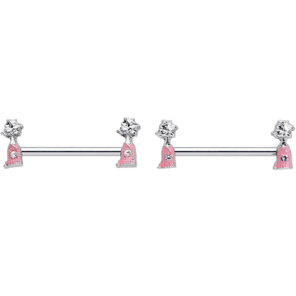 14G 5/8 Clear Gem Pink Champagne Bottles Barbell Nipple Ring Set