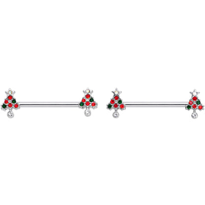 14G 11/16 Clear Red Green Gem Christmas Tree Nipple Ring Set