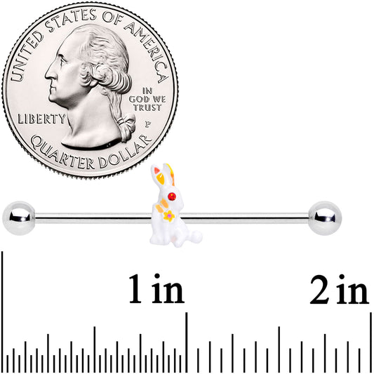 14G Red Gem White Easter Bunny Industrial Barbell 38mm
