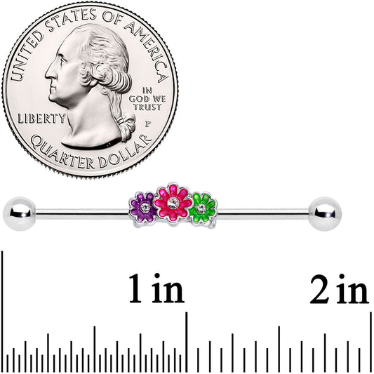 14G Clear Gem Floral Garland Industrial Barbell 38mm