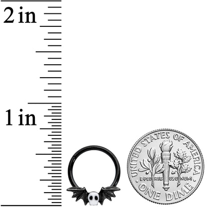 16G 3/8 Wing Skull Memento Mori Halloween Hinged Segment Ring