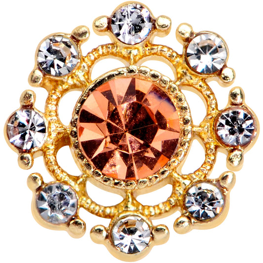 20G 1/4 Pink Clear CZ Gem Gold Tone Sunburst L Shape Nose Ring