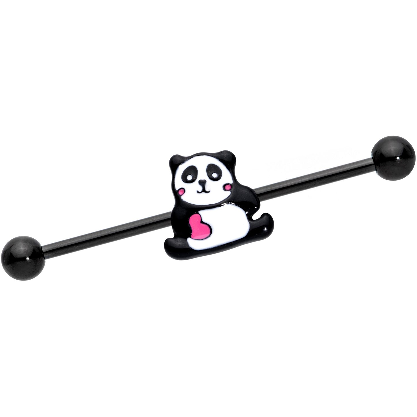 14G Black Panda Heart Industrial Barbell 38mm