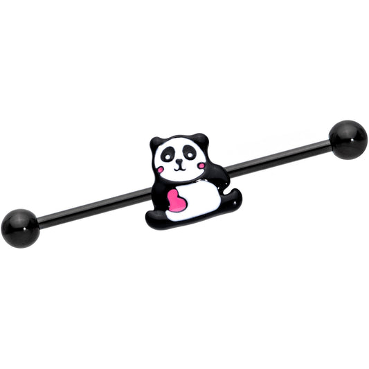 14G Black Panda Heart Industrial Barbell 38mm