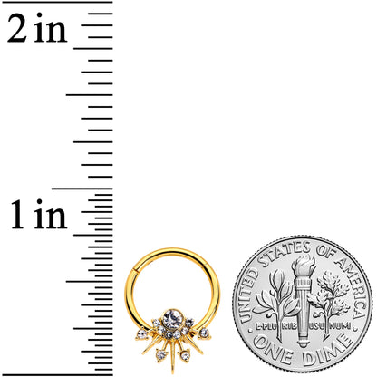 16G 3/8 Clear CZ Gem Gold Tone Elegant Crest Hinged Segment Ring