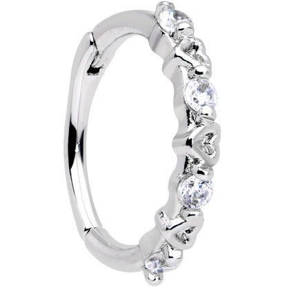 16G 3/8 Clear CZ Gem Little Hearts Valentine Hinged Segment Ring