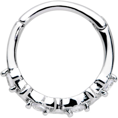 16G 3/8 Clear CZ Gem Little Hearts Valentine Hinged Segment Ring