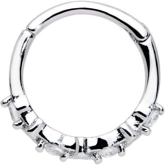 16G 3/8 Clear CZ Gem Little Hearts Valentine Hinged Segment Ring