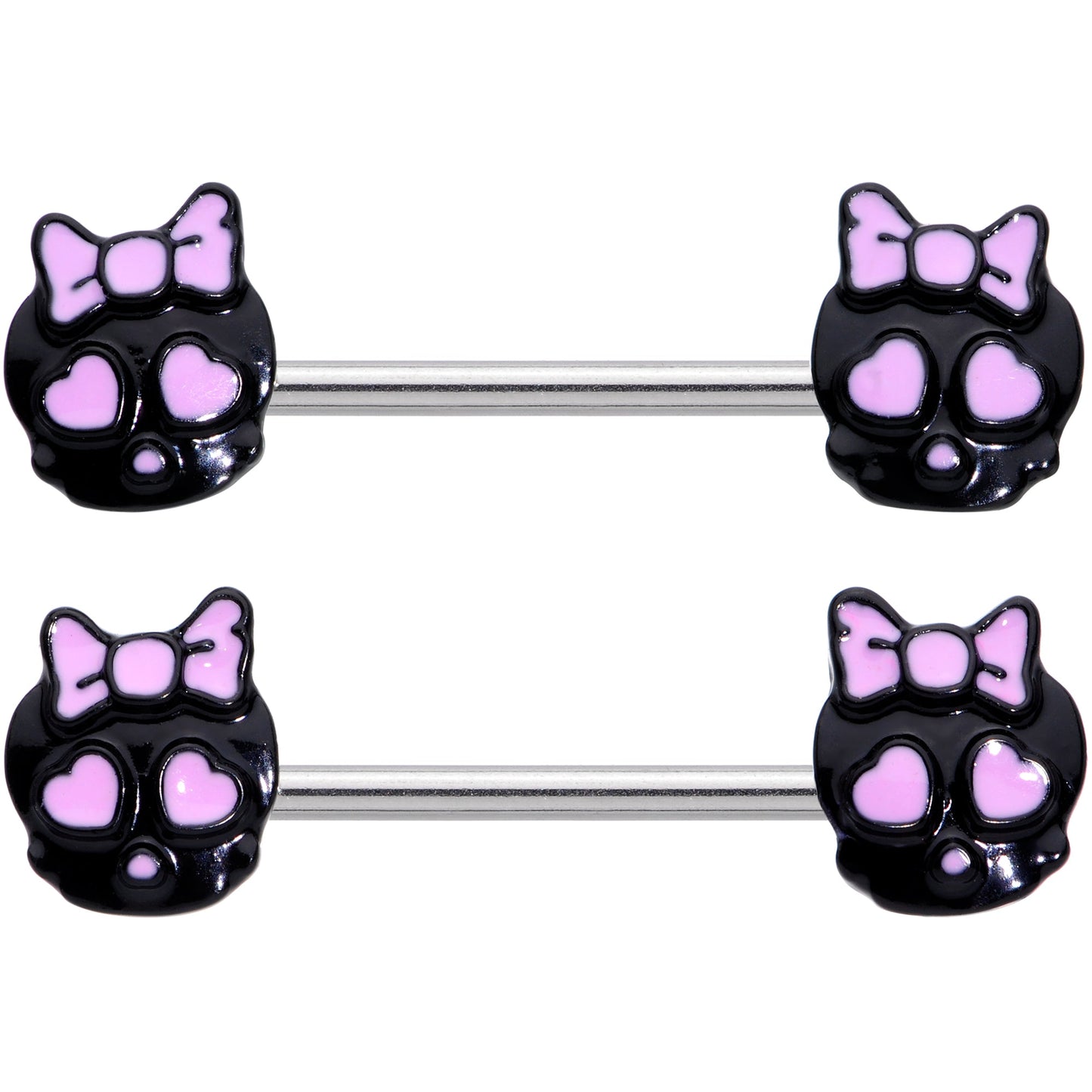 14G 9/16 Heart Bow Black Skull Halloween Barbell Nipple Ring Set