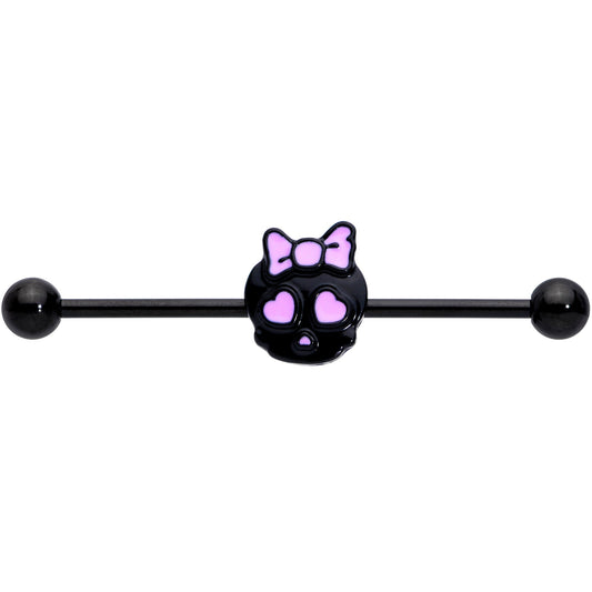14G Black Heart Bow Black Skull Halloween Industrial Barbell 38mm