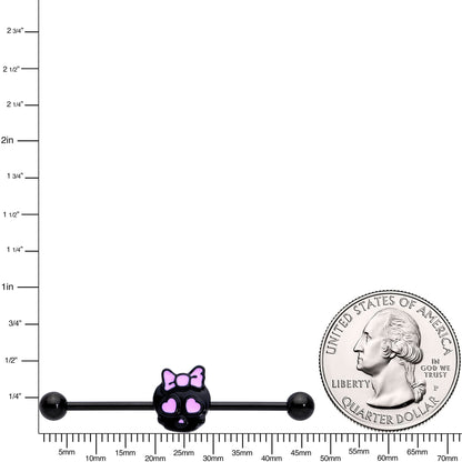 14G Black Heart Bow Black Skull Halloween Industrial Barbell 38mm