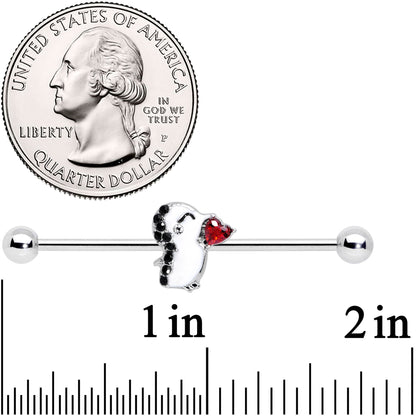 14G Red Gem Penguin Heart Valentines Day Industrial Barbell 38mm