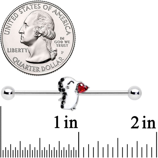 14G Red Gem Penguin Heart Valentines Day Industrial Barbell 38mm