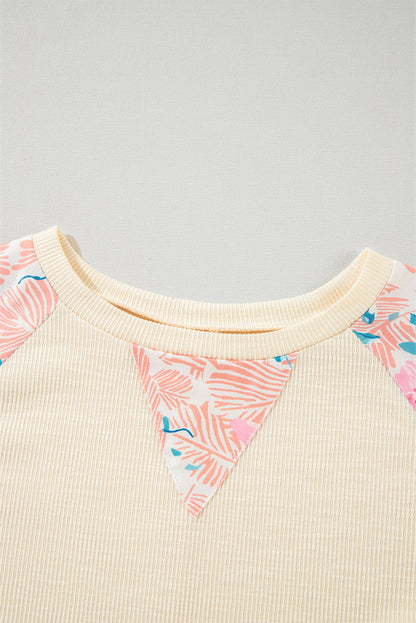 Floral Patchwork Balloon Sleeve Textured Blouse