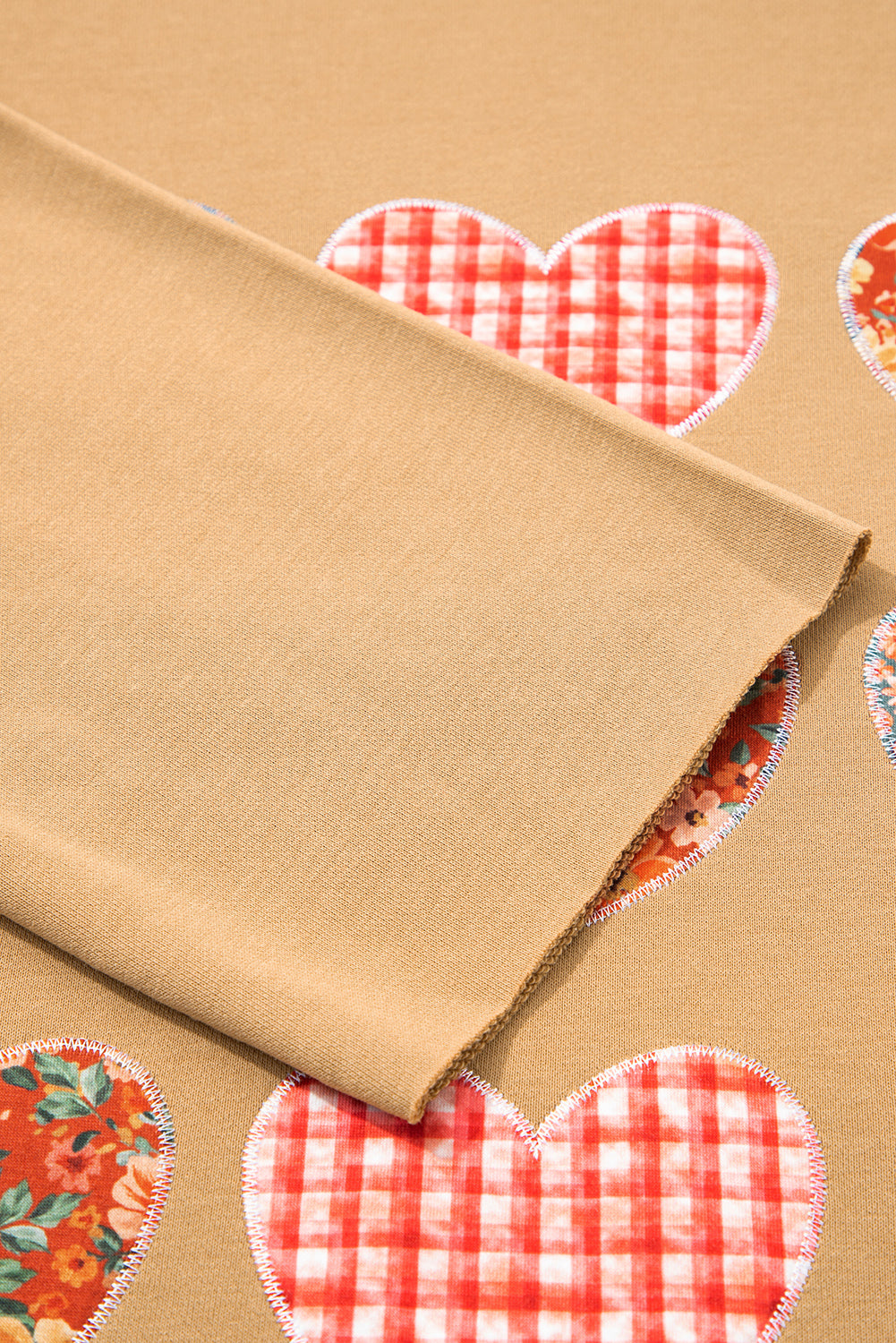 Valentine Heart Patchwork Reverse Seam Sweatshirt