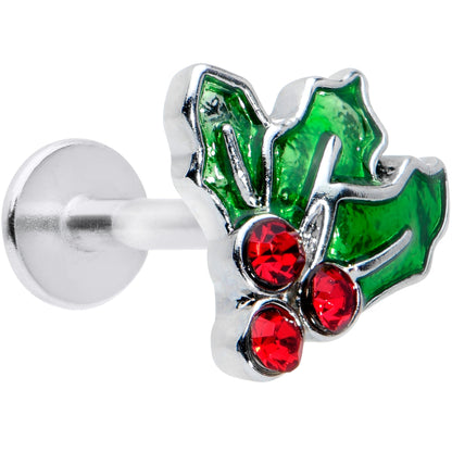16G 1/4 Red Gem Holly Berry Christmas Holiday Labret Tragus