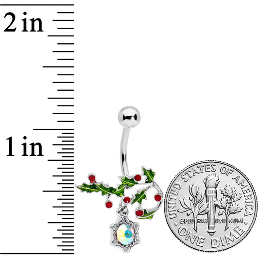 Aurora Red Gem Holly Holiday Decor Christmas Belly Ring